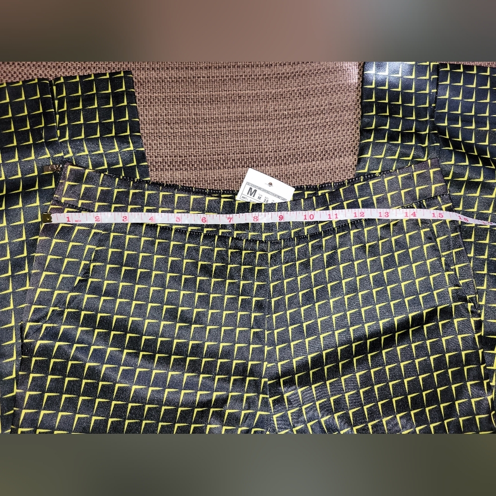 Candy Kok  Black and Yellow Patterned Crop  Pants With Side Zipper